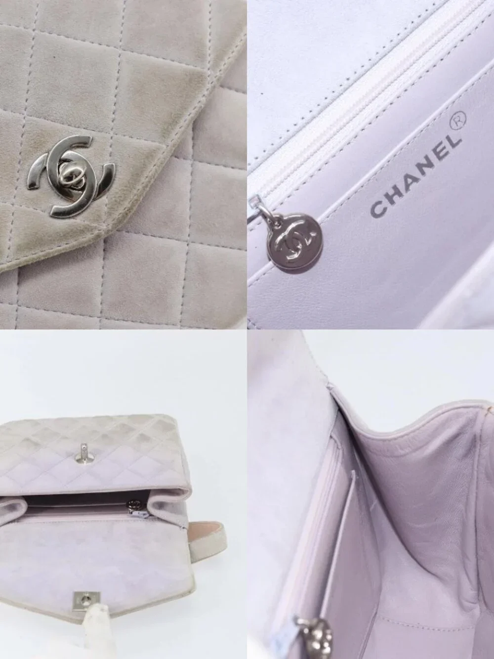 CHANEL Matelasse Hand Bag Suede Purple Silver CC Auth 158159